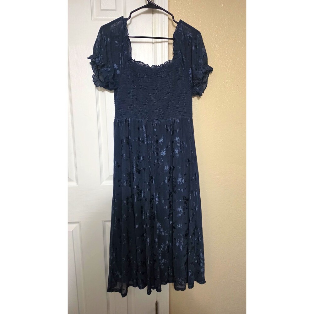 Sincerely Petites Black Lace Square Neck Puff Sleeve Lined Midi Dress PXL